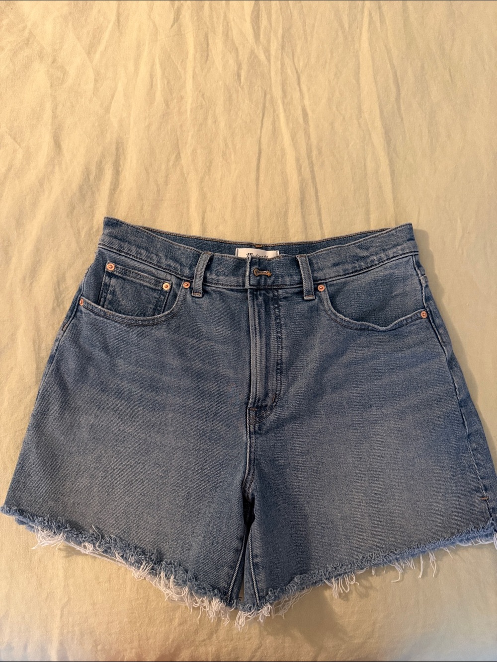 Madewell The Perfect Mid-Length Jean Short Light Blue Denim Frayed Hem Shorts